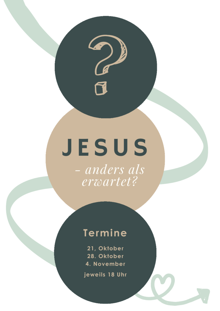 Flyer: Jesus – anders als erwartet? Drei Bibelabende am 21. und 28. Oktober sowie 4. November 2026, jeweils 18 Uhr.
